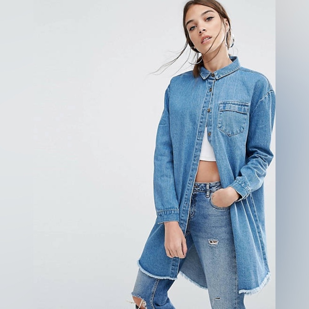 Daisy Street Relaxed Denim Shirt Jacket With Raw Hem